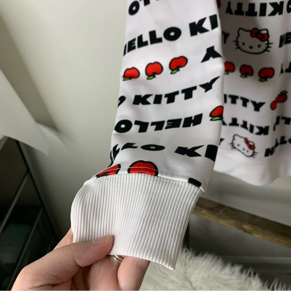 Hello Kitty Repeat Text Women's White Crew Neck Long Sleeve Sweatshirt L - Picture 3 of 8